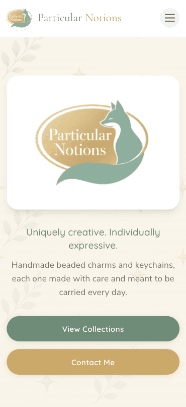 The Particular Notions website on mobile