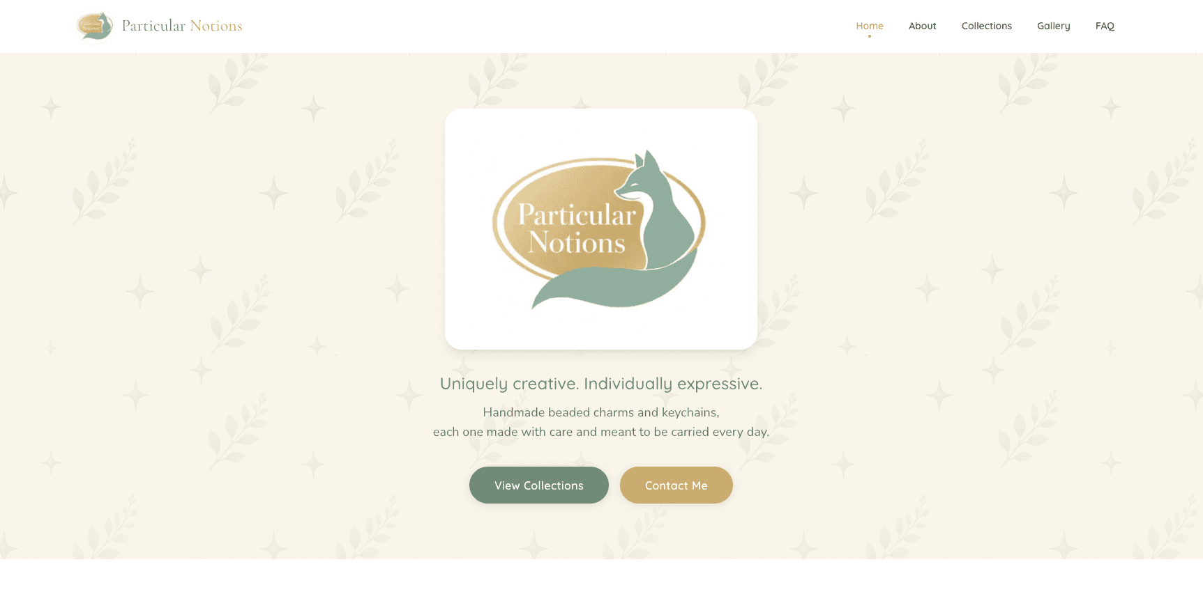 The Particular Notions website on desktop