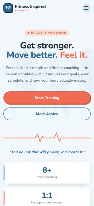 The Fitness Inspired Training website on mobile