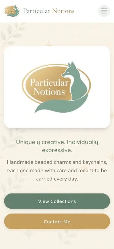 The Particular Notions website on mobile
