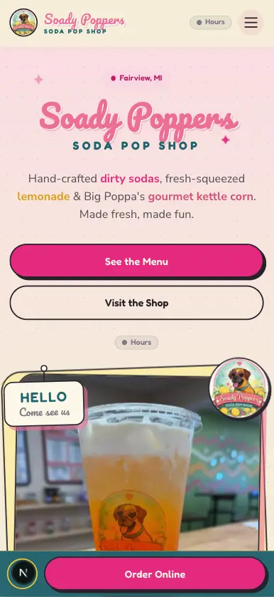 The Soady Poppers website on mobile
